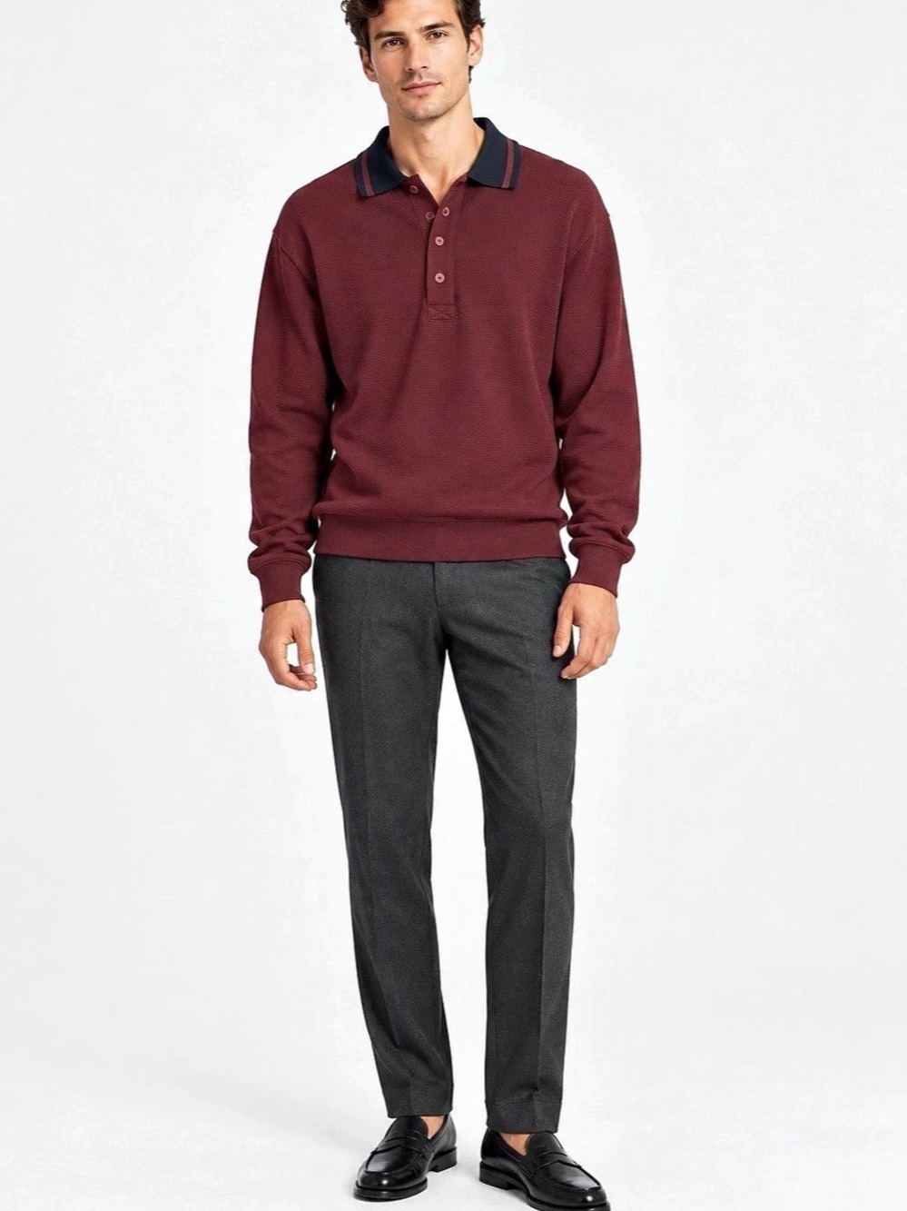 Club Monaco Burgundy Long Sleeve Polo Sweatshirt – Men’s Medium